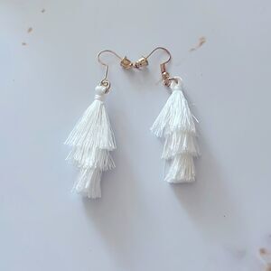 White Tassel Drop Earrings